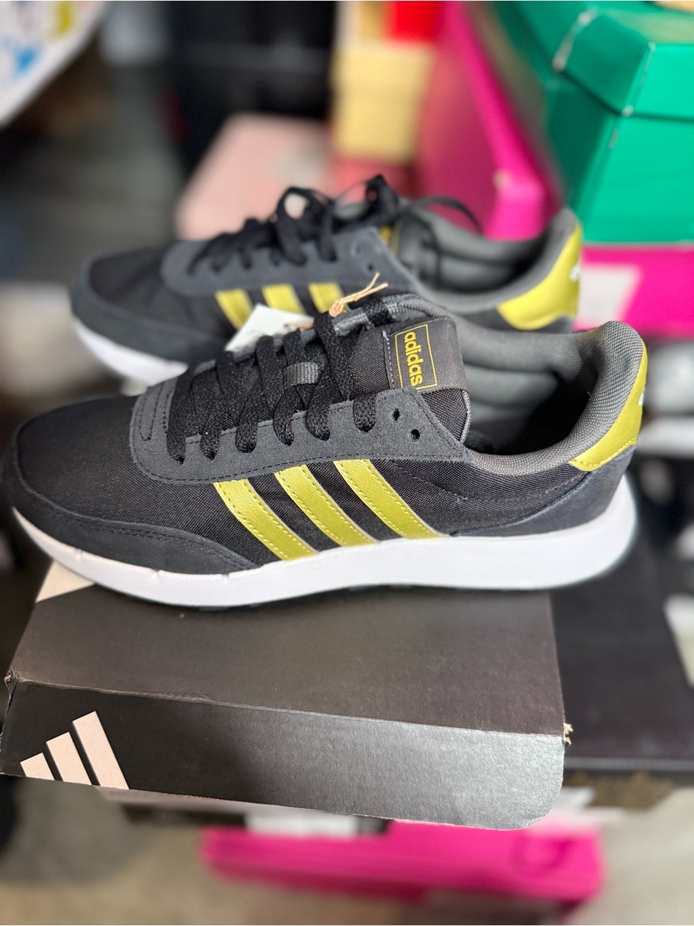Adidas Run 60s 2.0 sneakers in black and gold. New Men’s athletic tennis shoes